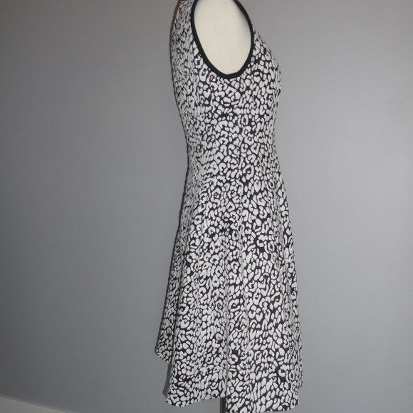 Kate Spade Sleeveless Leopard Animal Print Black White Jaquard Flare Casua Dress - Picture 5 of 7